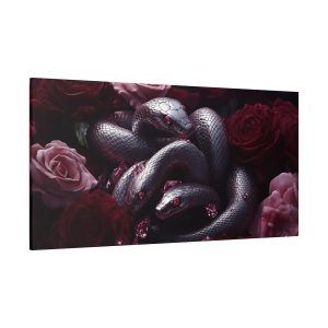 Metallic snakes in a bed of roses and gems canvas print